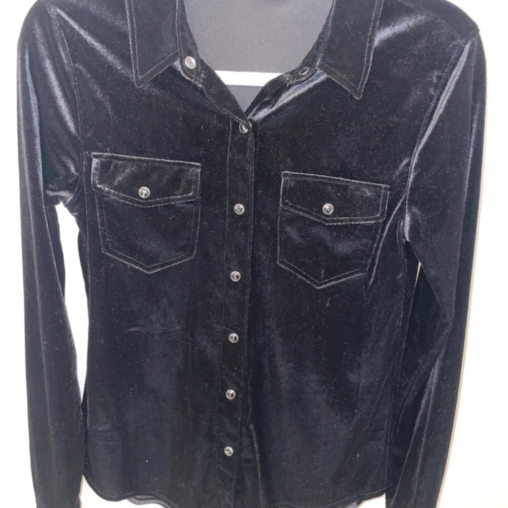 SANCTUARY Black Velvet Snap Button Long Sleeve Collar Top Size XS - Picture 3 of 8
